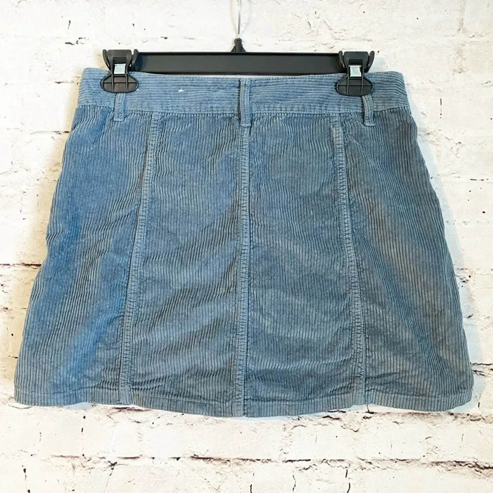 American Eagle Corduroy Mini Skirt Full Zip Steel Blue Womens size 4 High Rise